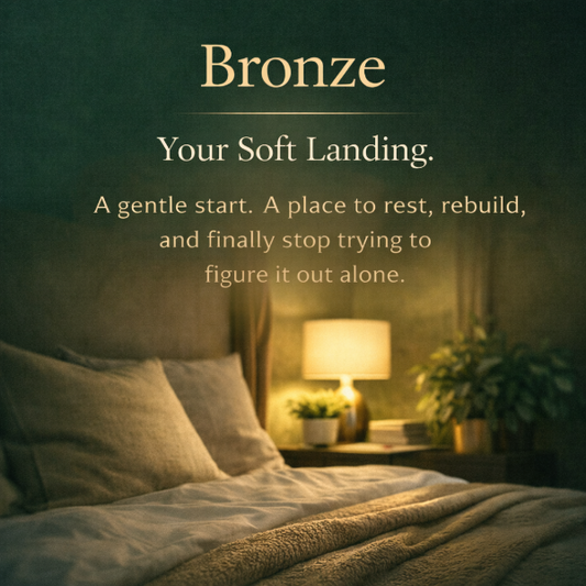 Bedroom scene with text overlay on a dark background